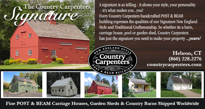 The Country Carpenters Signature.
A signature is so telling - it shows your style, you personality - it's waht makes you...you! Every Country Carpenters handcrafted POST & BEAM building expresses the qualities of our Signature One & A Half Story Country Barn. So whether its a barn, carriage house, pool or garden shed, Country Carpenters has just the signature you need to make your property...yours!